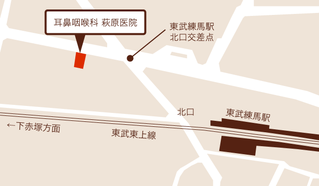 萩原医院までのマップ